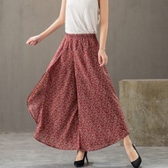 Ice Silk Chiffon Floral Wide Leg Pants for Women New Oversized High Waisted Culottes Summer Thin Rel