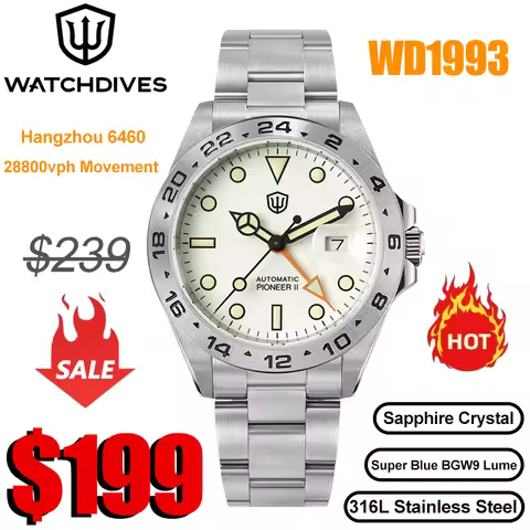 Watchdives WD1993 40mm Men Watch Hangzhou 6460 Hi-Beat GMT Automatic Movement Sapphire 200m Waterpro