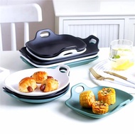 北歐早餐盤啞光擺盤長方圓形盤西餐盤創意雙耳盤子陶瓷盤魚盤餐具
