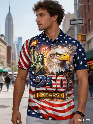 Men's USA 250th Anniversary Polo Shirt 3D Print One Nation Under God Jesus Dove USA Flag Patriotic S