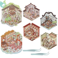 6 Sets 3D Fun Mini House Scene Sticker DIY 3D House Sticker with Tweezers for Relief Stress Pass The