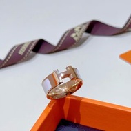 Hermes H Ring 玫瑰金皮革 戒指