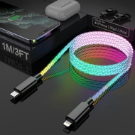 LED Light Up Flowing Type-C iPhone Charger Cable PD 27W iPhone Fast Charger Cord USB-C to Lightning