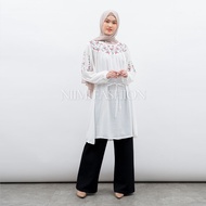NIMI - Madina Dres Midi Dress Putih Bordir Tunik Putih Premium