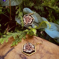 【大正浪漫】薔薇 日系花卉手工木鑲嵌耳環 鍍14K耳勾 樹脂耳夾