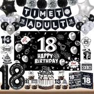 18th Birthday Party Supplies, Black 18th Birthday Decorations for Boys And Girls Include 18th Birthd