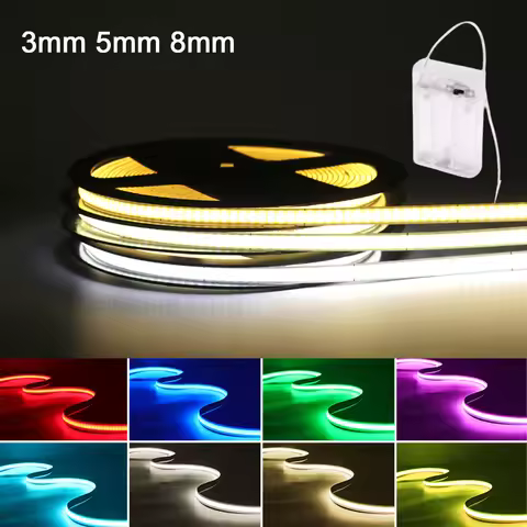 5V 3mm 5mm PCB COB LED Strip Light High Density Battery Power Blue Red Green Pink Warm Natural White