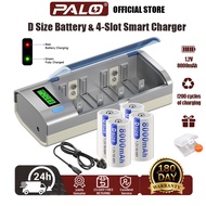 PALO D Size Rechargeable Battery R14 8000mAh 1.2V NI-MH +Fast Charging LCD charger for AA AAA C D 9V