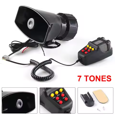 12V 100W 120-150dB 7 Sound Car Electronic Warning Siren Motorcycle Alarm Firemen Ambulance Loudspeak