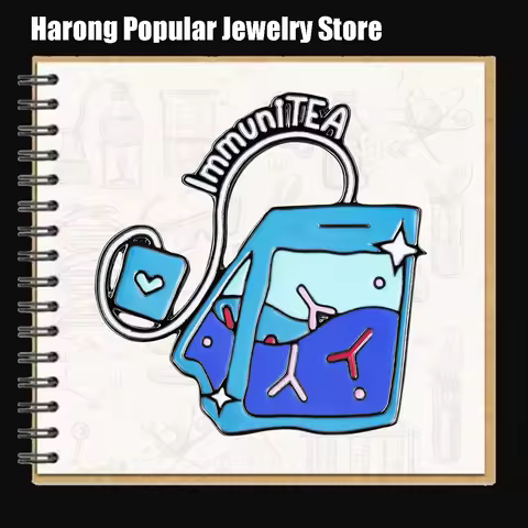 Harong Creative Medical Biology Enamel Pin Brooch Funny Immune Cells Tea Bag Lapel Lanyard Badge Gif