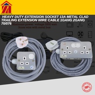 L MALL Heavy Duty Extension Socket 13A Metal Clad Trailing Extension Wire Cable 1Gang 2Gang 70/076