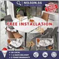 NELSON Extendable Round Dining Table Set Sintered stone Dining Table Chairs Nordic Stone For HDB BTO Condo Marble Square Table