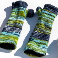 手織純羊毛針織手套/露趾手套/內刷毛手套/保暖手套-北歐藍色綠色