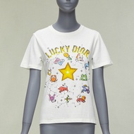 DIOR Lucky Dior Zodiac Pixel print white cotton linen short sleeve tshirt XS