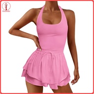 fulaide Fitness Jumpsuit Rear Tie Hollow Jumpsuit Women’s Sleeveless Jumpsuit High Waist One-piece S