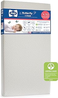 Sealy Butterfly Breathable Knit 2-Stage Waterproof Baby Crib &amp; Toddler Mattress - CERTIPUR-US Certified Foam - Made in USA, 52"x28", White