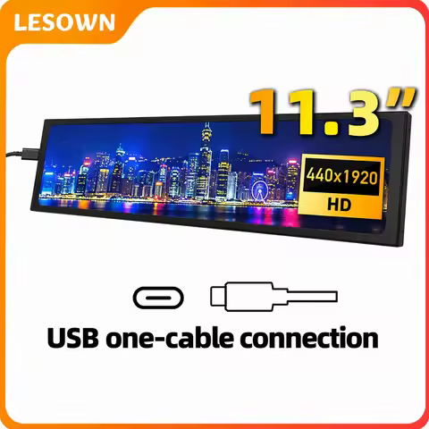 LESOWN 11.3 Inch Long Strip Display 440x1920 Stretched Second Monitor Driverless Metal Screen for Co