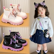 Kids Cartoon Character Boots | Kuromi My Melody Fur Lined Leather Boots for Girls, Warm Winter Footw