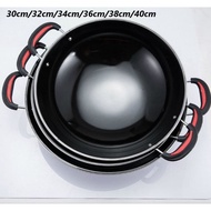 Sarawak Seller, Fast Shipping - 38,40 Cm Black Steel Non Stick Double Handle Fry Wok