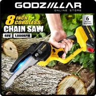 ❈♂✖ Pazeman 48V Cordless 8 Mini Chainsaw Wood Cutter Rechargeable Saw Gergaji Elektrik