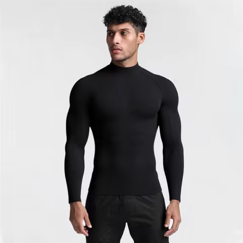 Men's T-shirt High Neck Running Sports T-shirt Fitness Top T-shirt Quick drying Tight Training Gym S