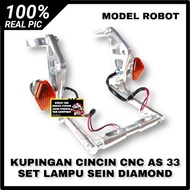 BRACKET PANGKON LAMPU DEPAN KUPINGAN CINCIN CNC MODEL ROBOT AS 30 31 33 SET LAMPU SEIN DIAMOND PLAST