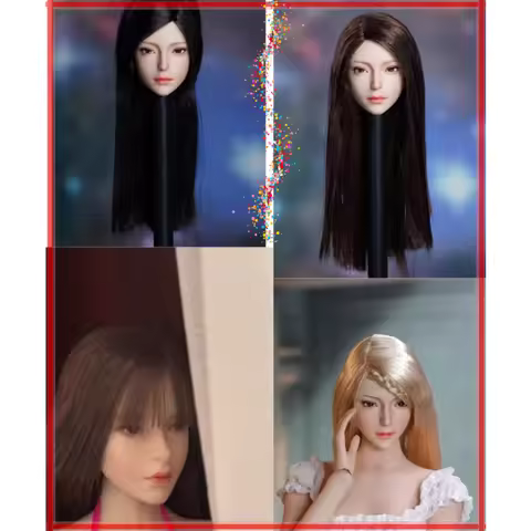 SDH030 1/6 Scale Asia Beauty Head Sculpt Blonde Black Hair Model for 12'' Female Soldier White Skin 