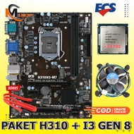 Paket Mobo Mainboard Motherboard H310 LGA 1151 DDR4 + Processor Intel Core i3 8100 Gen 8 + Fan