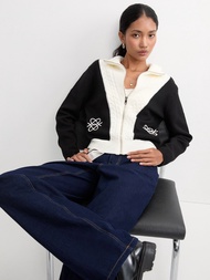 [Pomelo] เสื้อคาร์ดิแกนแต่งซิปปักลาย / Zippered Embroidered Cardigan