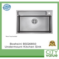 Boshsini BSQ6850 Undermount Kitchen Sink. Nano Coating. Waste Trap Included. SUS304 Stainless Steel. Local SG Stock.
