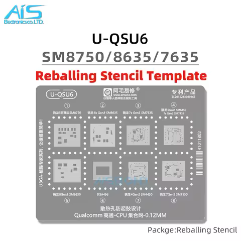U-QSU6 BGA Reballing Stencil For Snapdragon 8 Ultra 8s 7s Gen3 7Gen3 SM8750 SM8635 SM7635 SM6450 SM7
