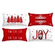 [Christmas][Single Side] 1 Piece Linen Pillow Case 30x50/40x60/60x80cm Red Christmas Tree Snowflake "FA LA LA" "Joy" Cushion Cover Pillow Cover Christmas Decoration