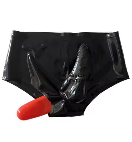 Men's Latex Briefs Rubber Shorts with Condom and Anal Sleeve