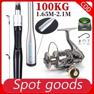 2025 NEW Fishing Reel Full Set Spining Rod 1.65-2.1m Joran Pancing Set Alat Memancing Spinning 100KG