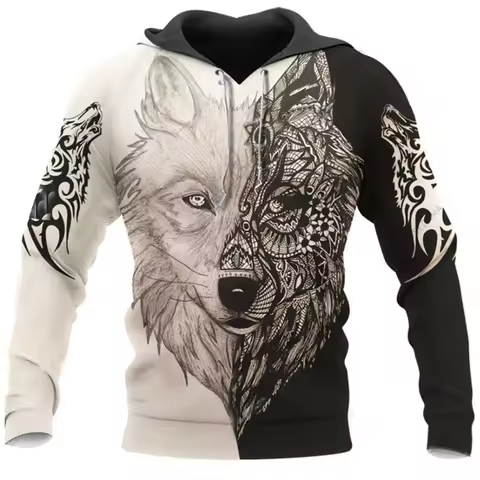 Fashion Spring Autumn Wolf Animal Men's Hoodies 3D All Over Printed Sweatshirt Unisex Pullover Casua