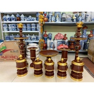 Antique gold-plated jackfruit wood altar candle base for altar decoration