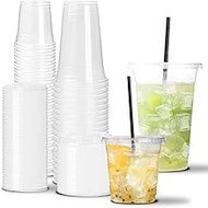 DAEDALUS Package 24 oz 50 Sets Clear Plastic Cups With Lids & Straws Ideal for Cold Beverages, Smoot