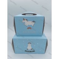 [SG Seller] Cake Box with Base / Baking Packaging Box Unicorn Blue 6 Inch  8 Inch