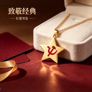 Five-pointed Star Pendant Necklace Red Sickle Hammer Badge Style Gold Silver Fashion Light Luxury Cl