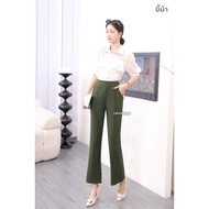 manashop78 กางเกงขายาว 9ส่วน กางเกงทรงขาม้า ตีเกล็ดหน้า ผ้าเกาหลี ทรงเข้ารูป ดีไซน์ใส่ทำงานได้ 9997#