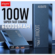 【1 YEAR WARRANTY】ALIGATO Power Bank 100W 60000mAh PD Fast Charging Powerbank Portable Charger Extern