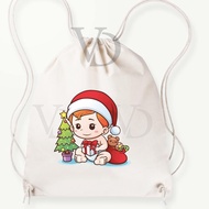 Canvas Drawstring Bag/Korean Drawstring Bag/Cute Bag/Canvas Sling Bag/Korean custom Bag/CHRISTMAS motif Bag/CHRISTMAS EDITION ACE