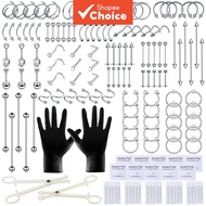 Stainless Steel Piercing Set 12g 14g 16g 20g with Tools Needles Jewelry for Nose Septum Belly Lip Ea