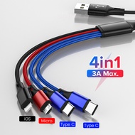 4 In1 3 In1 Super Fast Charging Type-C Android สาย USB 5A ความเร็วการส่งผ่านข้อมูลโทรศัพท์มือถือ Lightning แฟลชชาร์จเหมาะสำหรับ iPhone Huawei Xiaomi Samsung Vivo Oppo คู่ TypeC/Lightning 1.2M (90 + 30ซม.