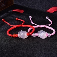 【CW】 Chinese Natural Pink Agate Chalcedony Jade Fox Elastic Bracelet Jewellery Hand knotting AccessoriesWomen Man Gift Amulet