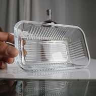 Lead-Free Glass Butter Storage Box with Lid Cheese Preservation Container Rectangular Shaped Food St