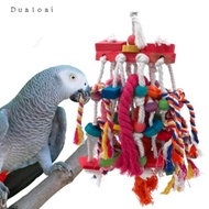 Dualoai Bird Chewing Toy Tearing Toy Perch Multicolored Wooden Blocks for Finches Budgie