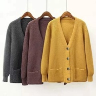 Women's OVERSIZE KNITTED CARDIGAN/CARDI DUO POCKET/PREMIUM BASIC OUTWEAR BUTTON CARDI SWEATER