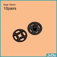 JeDa 10คู่ กระดุมแป๊กพลาสติก สีดำ สีขาว สีใสแบบเย็บ 10mm 15mm กระดุมแป๊กพลาสติกสีดำ Invisible button