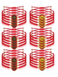 24PCS San Benito Bracelet Handmade Red Black Knot String Bracelet Adjustable Medal Bracelet Luck Bra